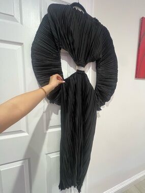 cult gaia Akilah Dress. Black Backless Pleated Cutout Dress